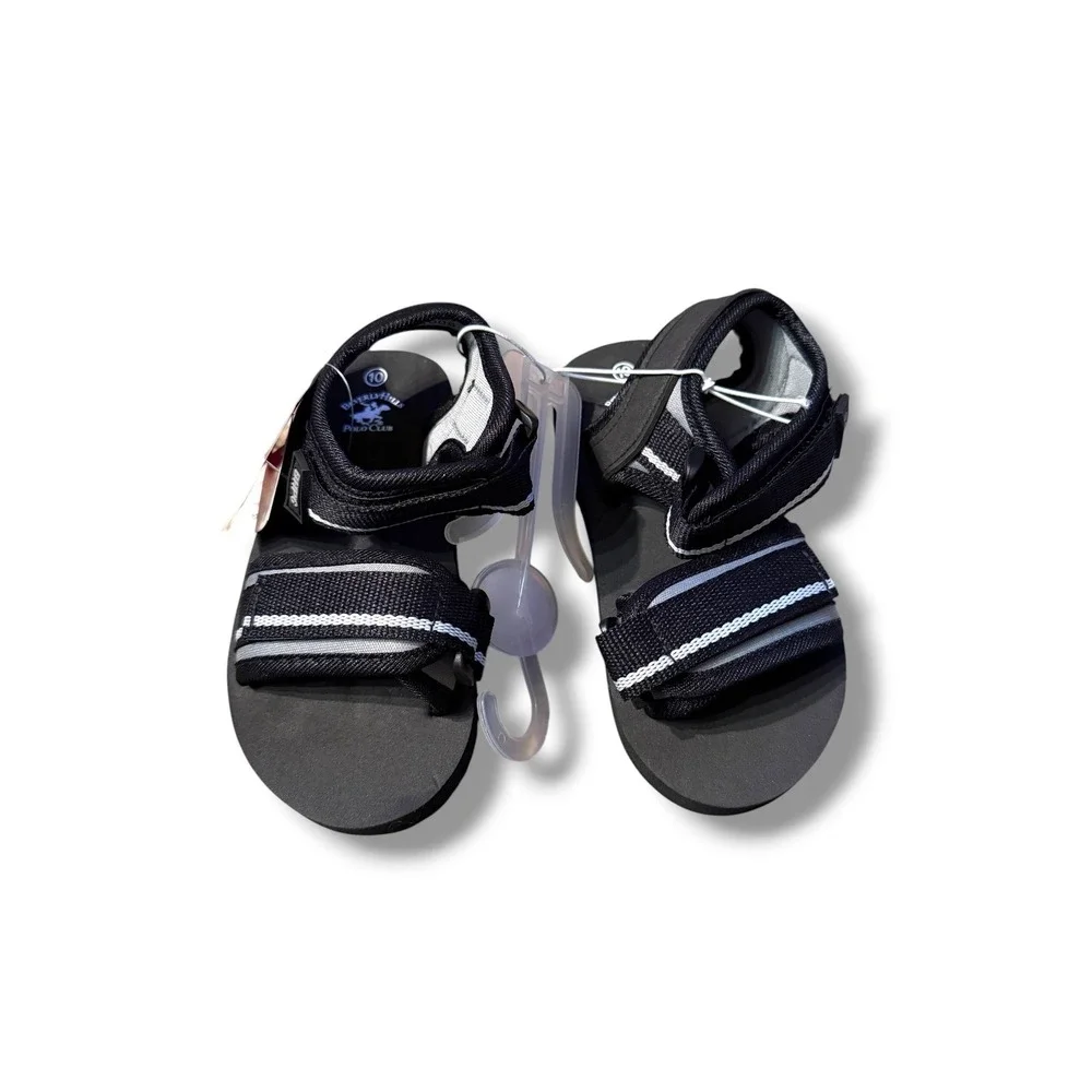 Beverly Hills Polo Club Sport Sandals Boys Size 10 Black Grey Strappy NEW